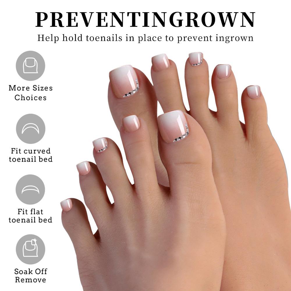 12 Sizes Fake Toe Nails Light Pink French Toe Nails Natural Gel Toenail Tips For Women