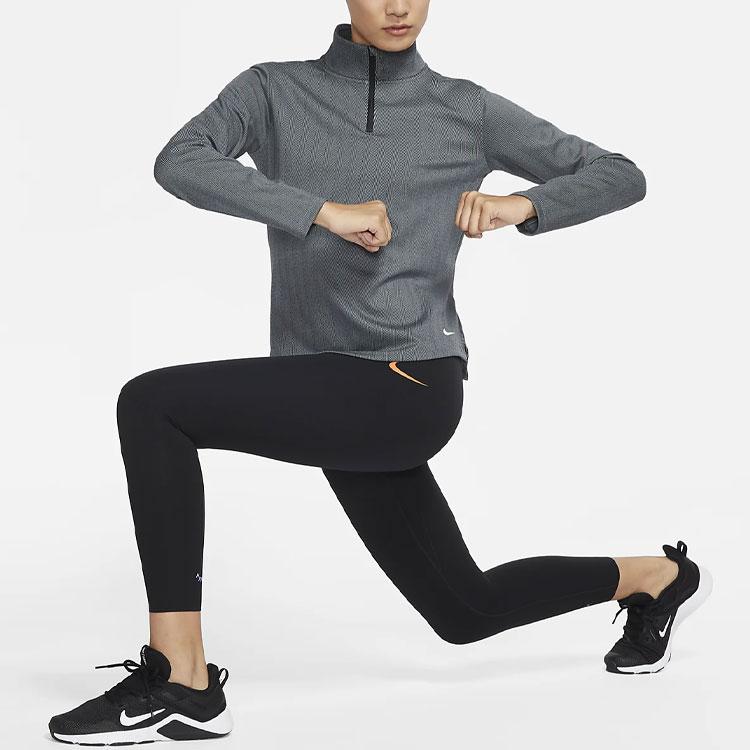 Nike Однотонный трикотажный топ с логотипом и полумолнией, женские топы, дымчато-серый DD6573-010