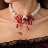 Многослойное ожерелье-капля крови с кисточкой, готическая бижутерия, модный Хэллоуин, чокер на ключицу, вечеринка