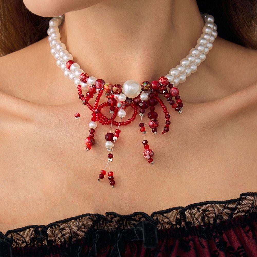 Многослойное ожерелье-капля крови с кисточкой, готическая бижутерия, модный Хэллоуин, чокер на ключицу, вечеринка