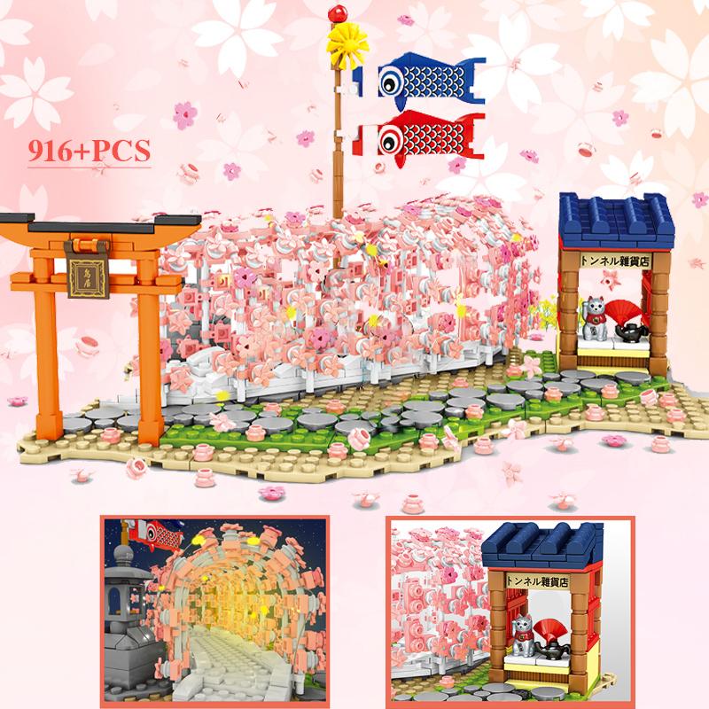 Sakura Street View Blocks City Cherry Blossom Japanese Sakura Tree Diy Model Building Children Toys