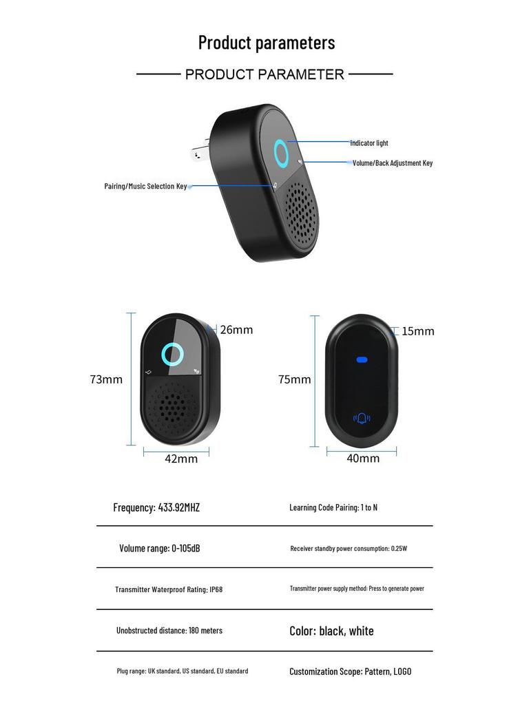 Новый беспроводной дверной звонок с самопитанием, громкий 433 МГц для склада или использования на улице в вилле