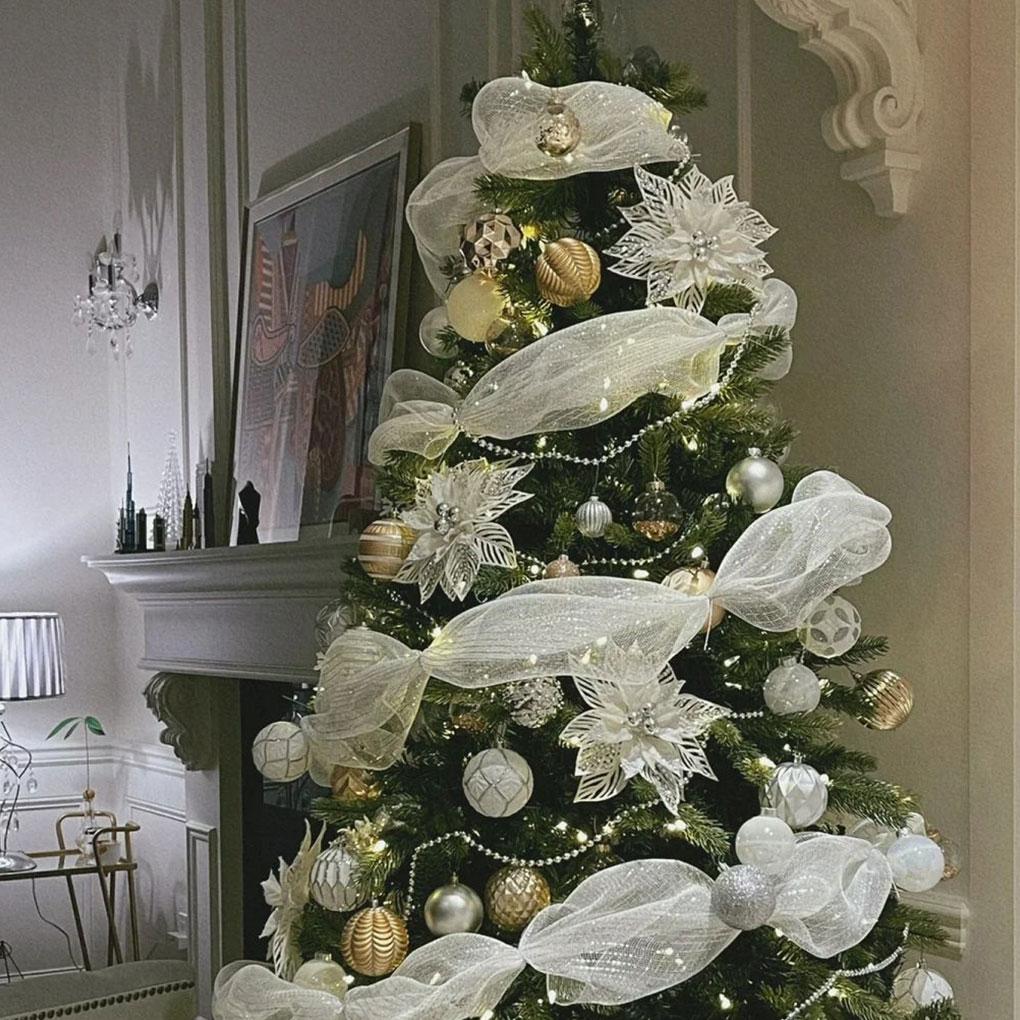 Лента для рождественской елки Белая сетчатая лента для венков Белая лента для рождественской елки Рождественский декор