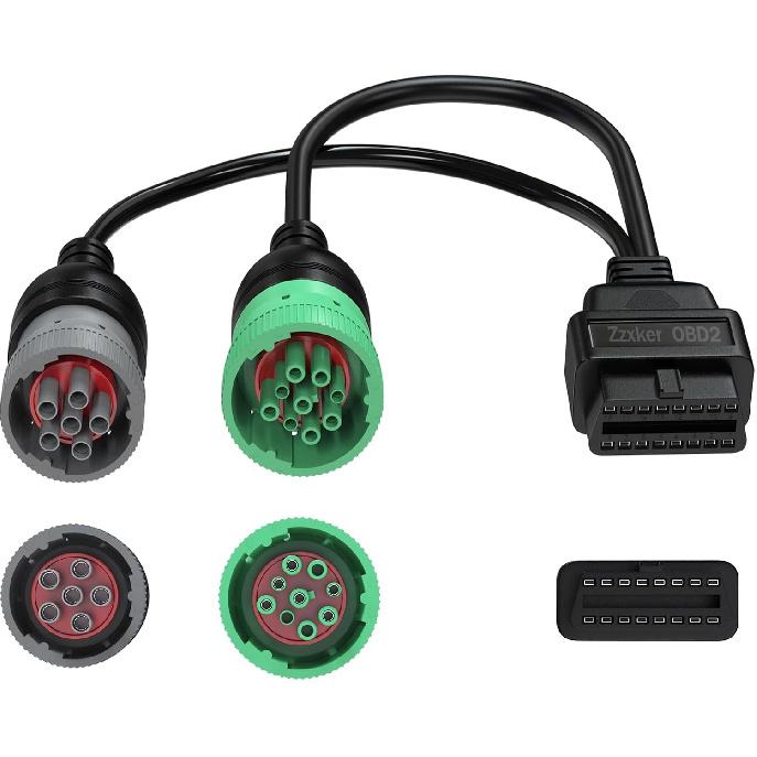 2-in-1 OBD2 Adapter Cable,9 Pin J1939 and 6 Pin J1708 to 16 Pin OBD2 Adapter Split Y Cable for Diesel Truck Heavy Duty Diagnostic
