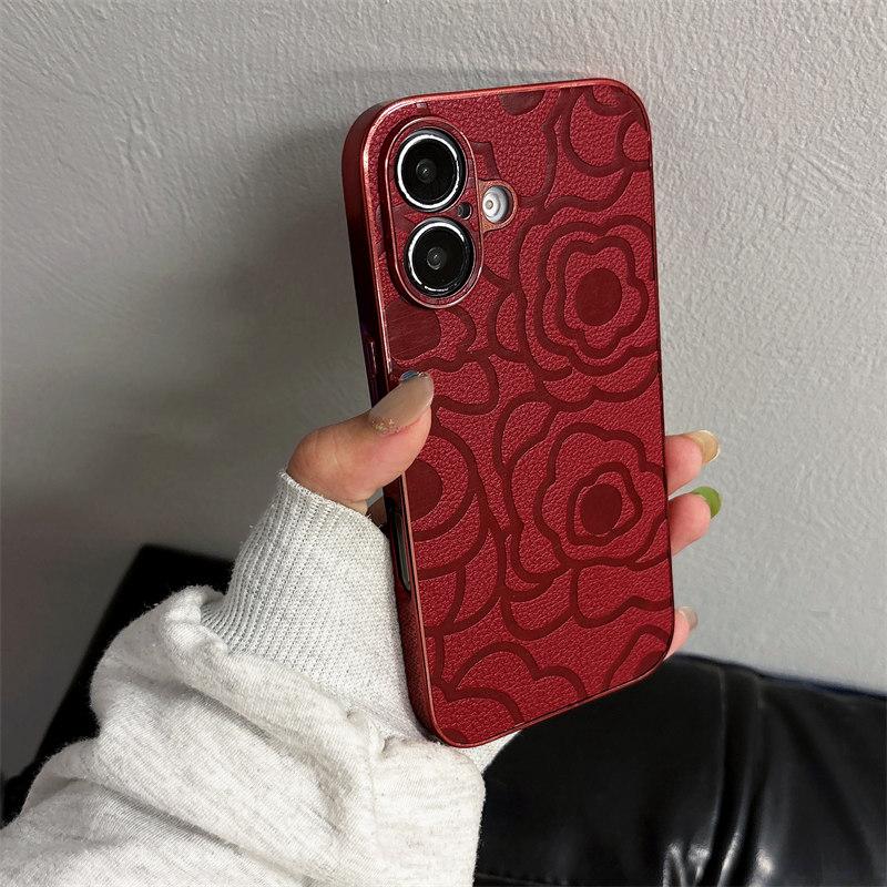 Luxury 3D Imprint Camellia Flower Leather Phone Case For iPhone 11 12 13 Pro 14 15 16 Pro Max Plus Anti Drop Protective Case