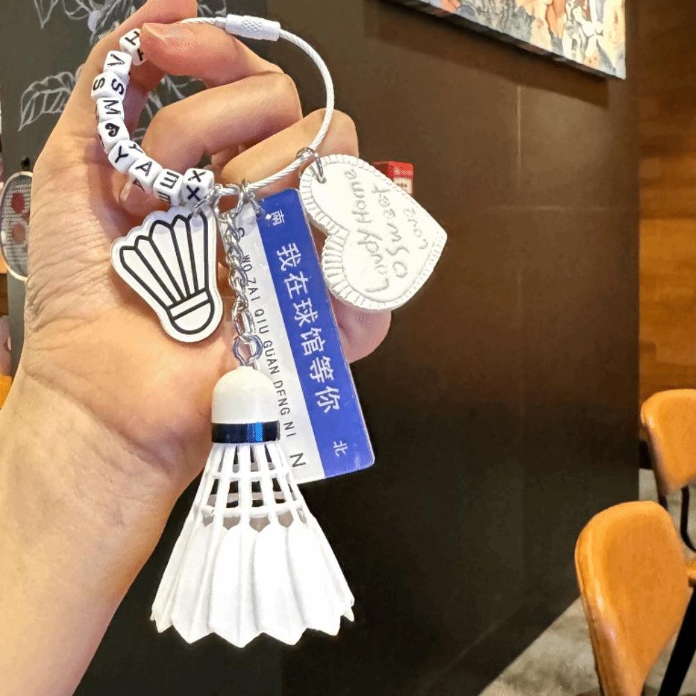 PVC Funny Tennis Ornament Leather Heart Women Bag Charm Fashion Badminton Keychain Friends