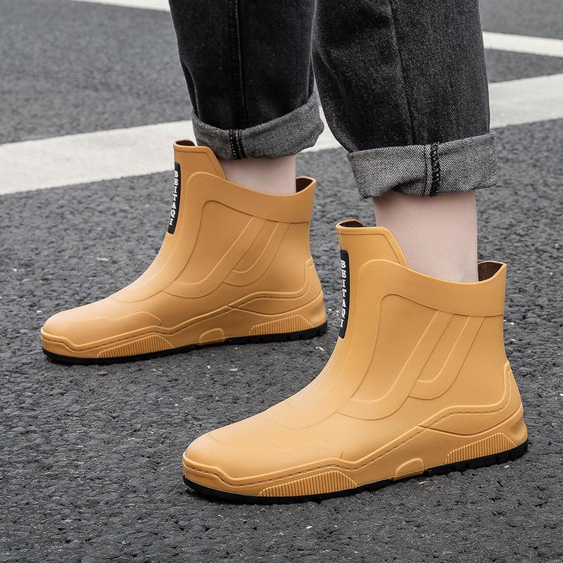 Модная дождевая обувь короткая водная обувь плоская подошва теплая водонепроницаемая обувь короткие студенческие резиновые сапоги мужские галоши
