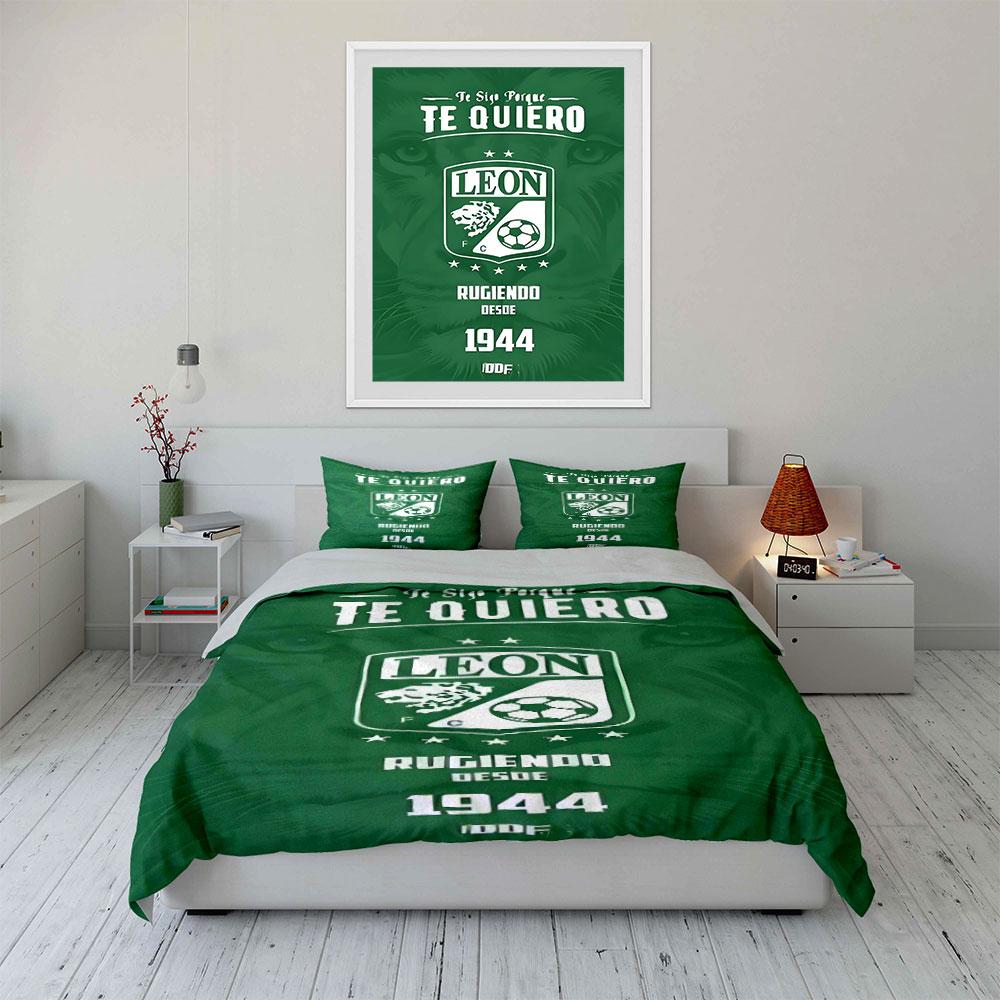 "León FC Logo Green Design, Since 1944" Print Bedding Set Duvet Cover Pillowcases (1* Duvet Cover 2* Pillowcases Do Not Include Comforter)