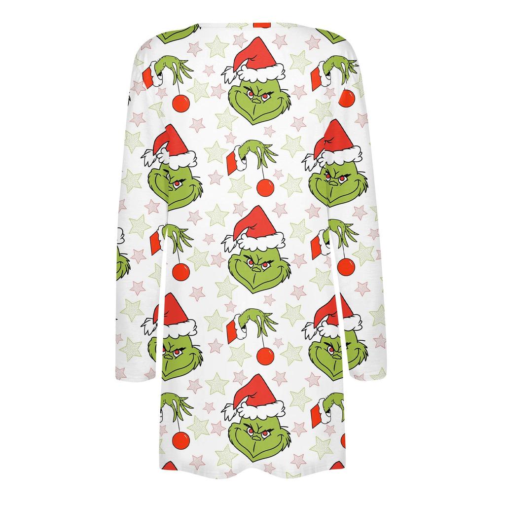 Женская мода повседневная рождественская принтованная куртка-кардиган с длинным рукавом и средней длиной