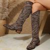 Fashion Women's Fashion Chunky Single Boots Fall New Round Head Suede Leopard Print Back Zipper Comfortable High Boots