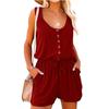 1pc Women's Summer Scoop Neck Sleeveless Button Down Tank Top Rompers Elastic Waist Shorts Outfits with Pockets