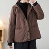 Woman Winter Korean Hooded Vintage Casual Parkas Solid Color Single Breasted Long Sleeves Casual Parkas