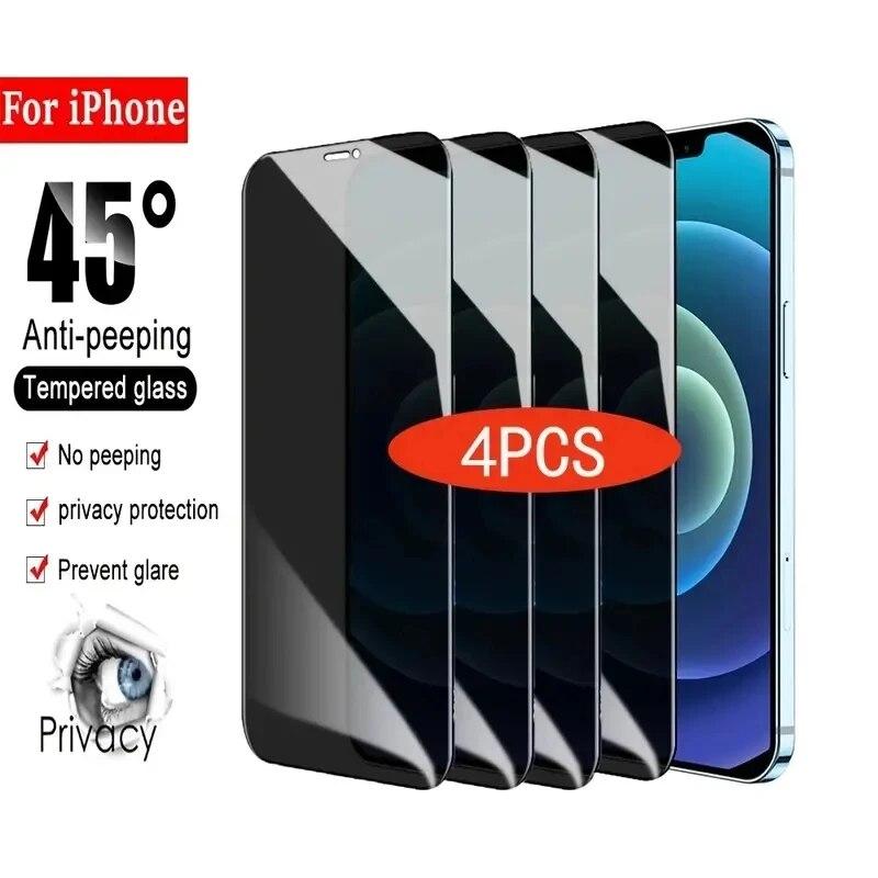 Защитная пленка для экрана конфиденциальности, 4 шт., для iPhone 14 15 PRO MAX, антишпионское стекло для 13 12 11 XS XR, закаленное стекло