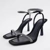 Fashion Diamond High-heeled Sandals for Women's Summer New Style Square Toe Exposed Temperament European and American One-piece Sandals
