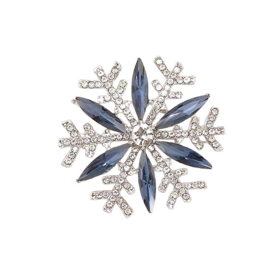 Европейская и американская брошь в виде снежинки из синего кристалла, женская мода, простая и универсальная брошь для пальто, элегантный темперамент, аксессуары для одежды