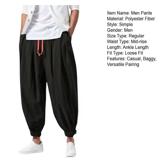 Men Harem Pants Drawstring Waist Baggy Drop Crotch Trousers Casual Loose Trousers with Elastic