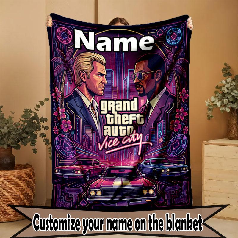 Custom Name Personalized Grand Theft Auto Print Blanket, Home Decor, Bedroom, Sofa, Camping, Couch, Gifts for Birthday Christmas