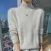 Women's Mink Cashmere Sweater, Semi-High Neck, Thick Loose Knit Pullover