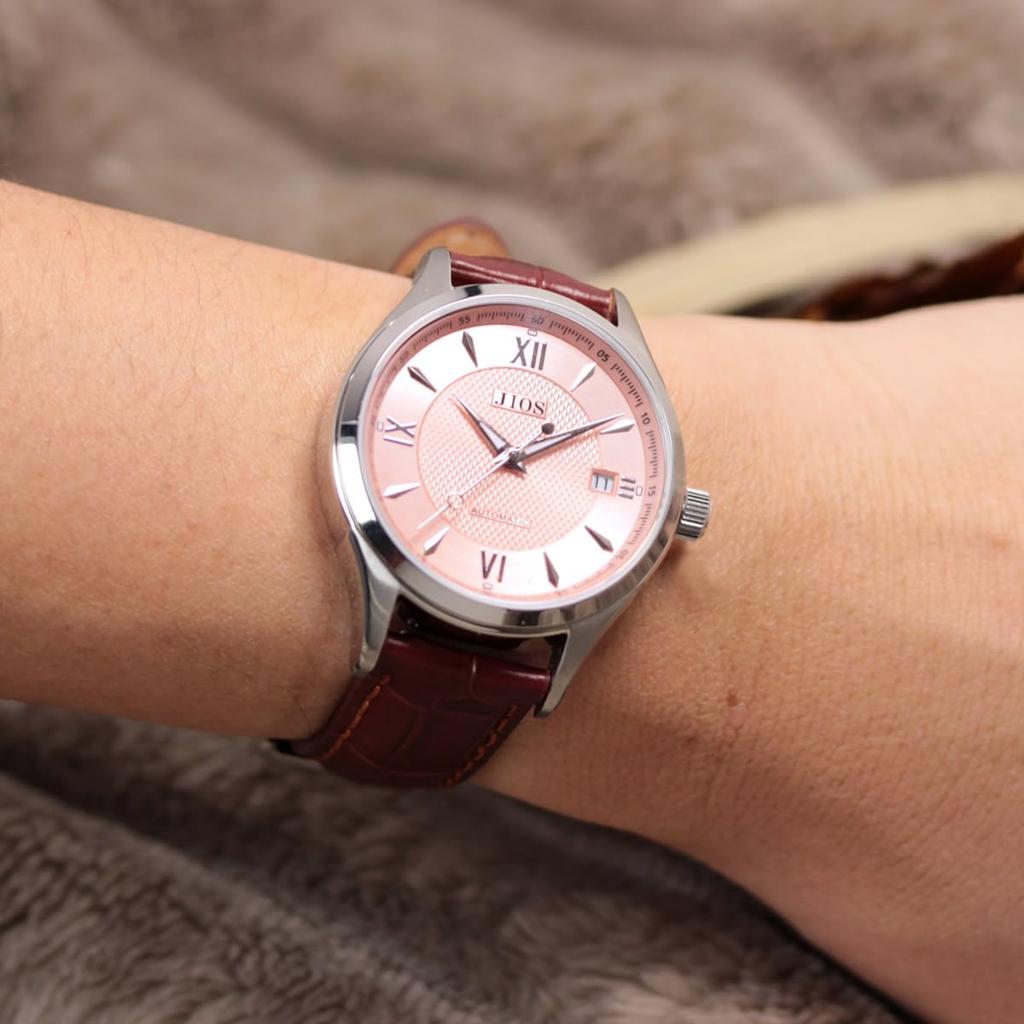 JIOS Автоматические Сделано с ремешком из натуральной кожи и сапфировым стеклом Лососевый с коричневым тиснением под крокодила Мужские часы, Япония, (Ремешок Biwamasu)