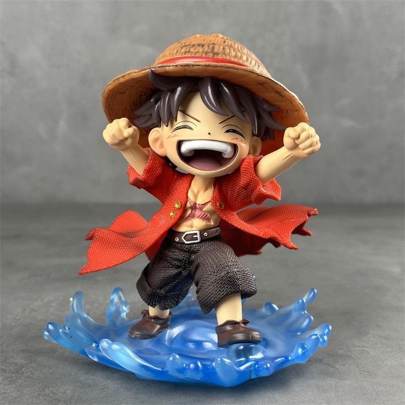 16 см Фигурка Луффи из One Piece в детстве Стиль Shuiyue Смеющееся выражение Синяя вода Эффектная подставка ПВХ Аниме Декор для стола Подарок для фаната