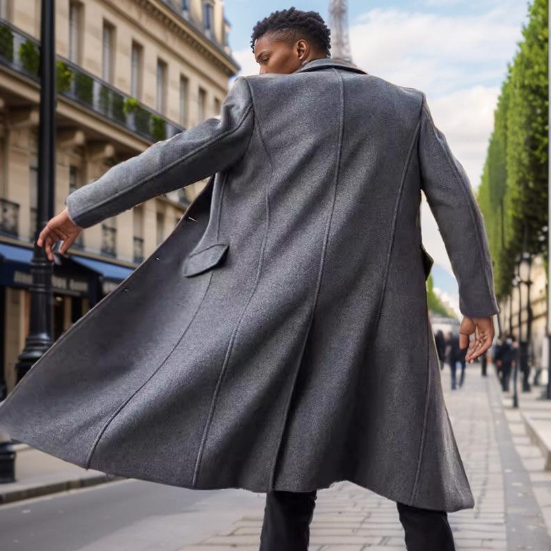 Новая удлиненная британская мужская длинная ветровка шерстяное пальто мужское шерстяное пальто