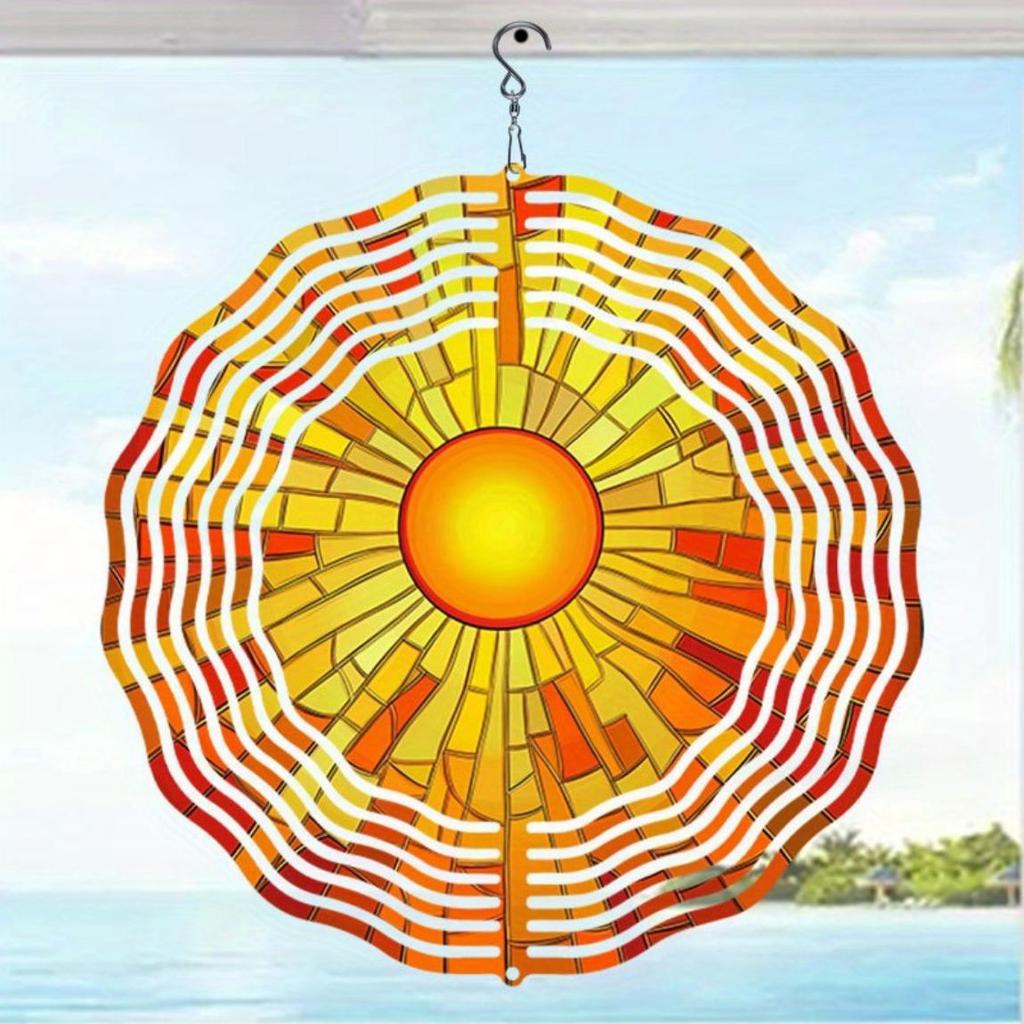 Stained Glass Sunburst Metal Mandala Wind Chime Outdoor Garden Decor for Patio Balcony Unique Gift Idea No Batteries Needed