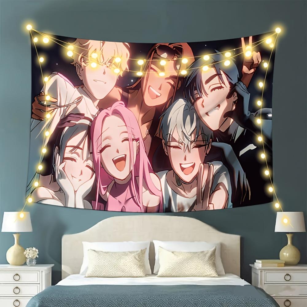 Korean Manga Friends Group Portrait Tapestry, Ins Style Wall Hanging for Bedroom Decor