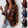 Women's Autumn and Winter Long-sleeved Lapel Double-breasted Fashion PU Leather Suit Jacket