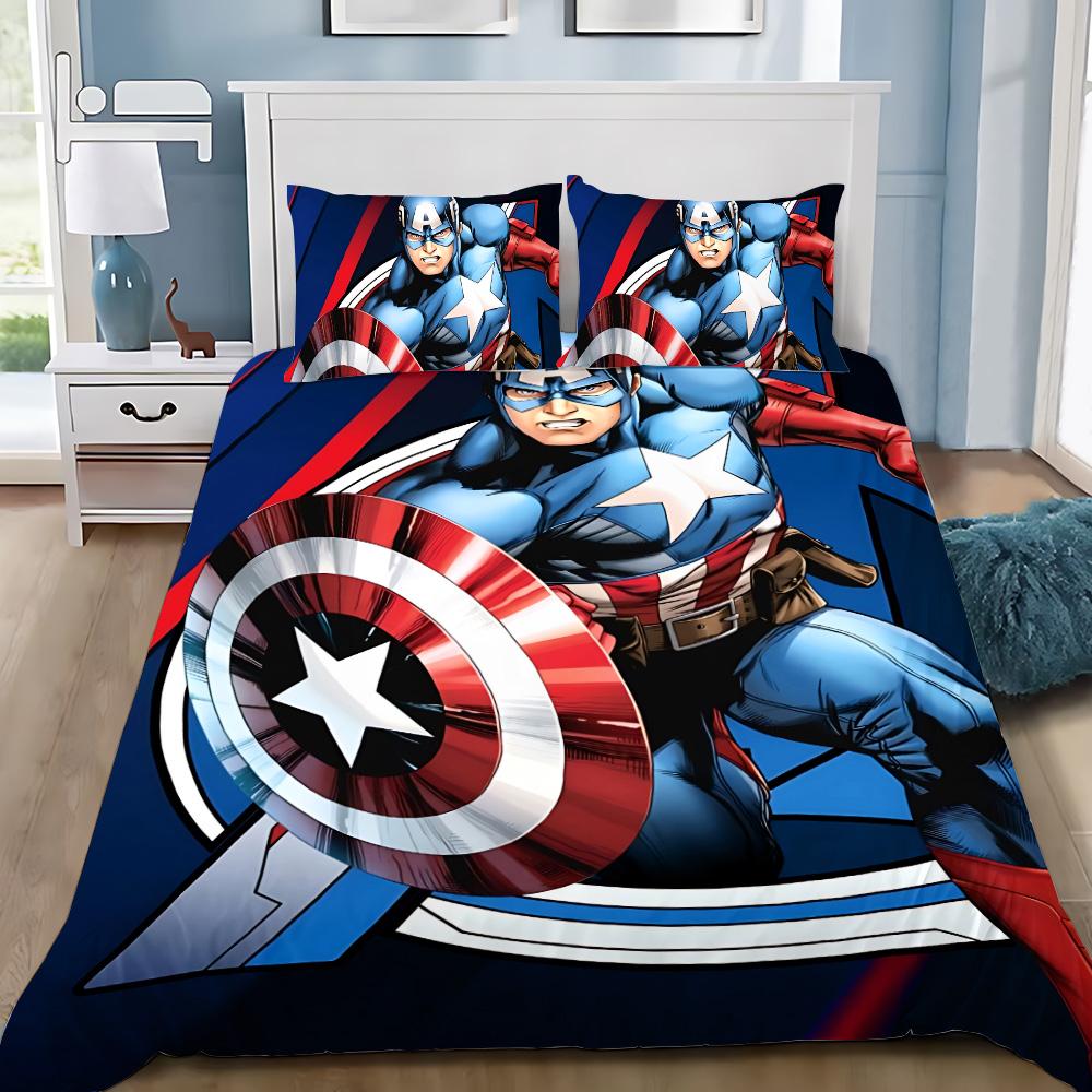 Hot Captain America Duvet Cover Pillowcase Superheroes Bedding Set Adult Boy Girl Bedroom Decoration Single Double Large Size
