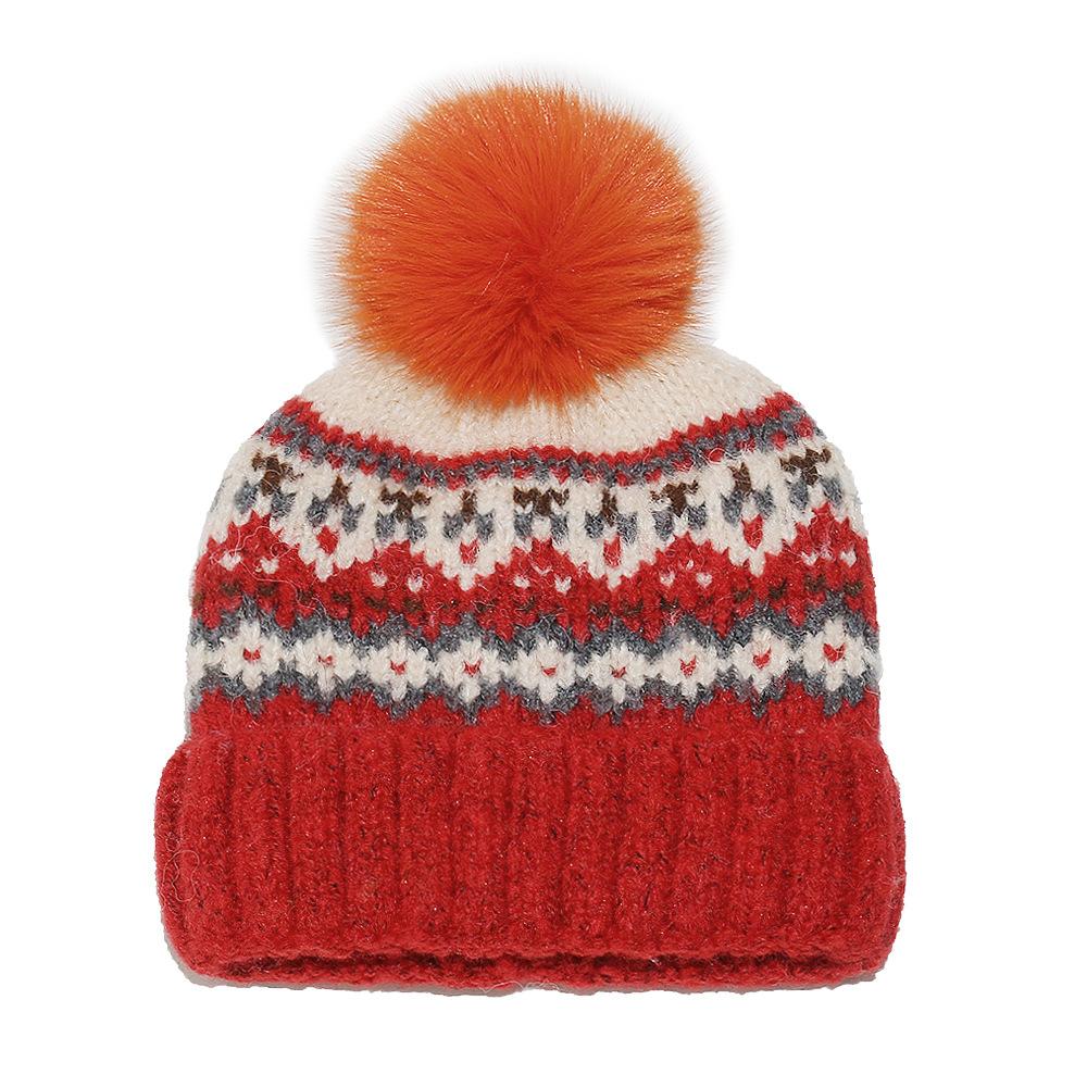Корейская версия шерстяной шапки Fair Isle зимняя теплая геометрический ромб ретро помпон шапка-ушанка холодная шапка вязаная шапка женская
