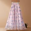 Spring High-Waisted Sequined Butterfly Gauze Skirt - A-Line Draped Mid-Length Mesh Fairy Skirt