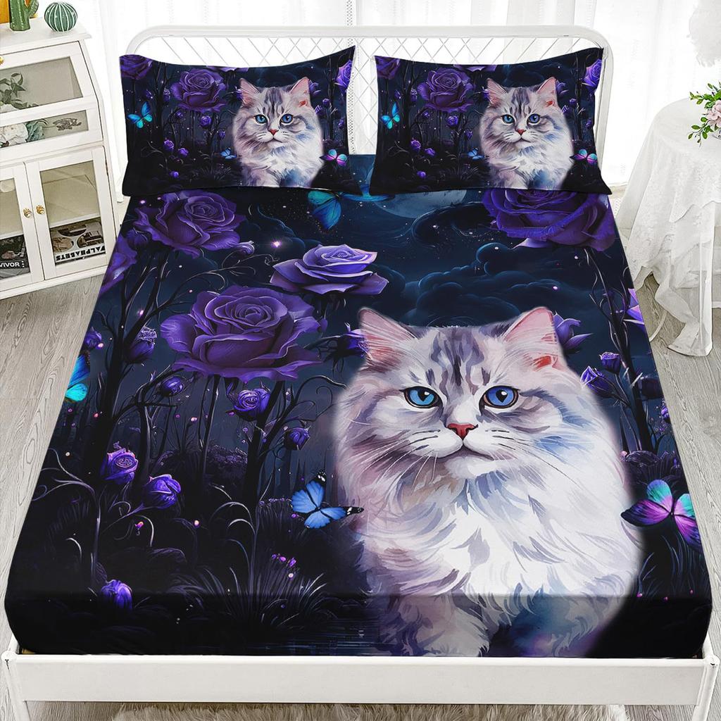 Животное Кошка Узор Матрас Комплект из трех предметов Матрас с цифровой печатью Постельное белье Взрослые Дети