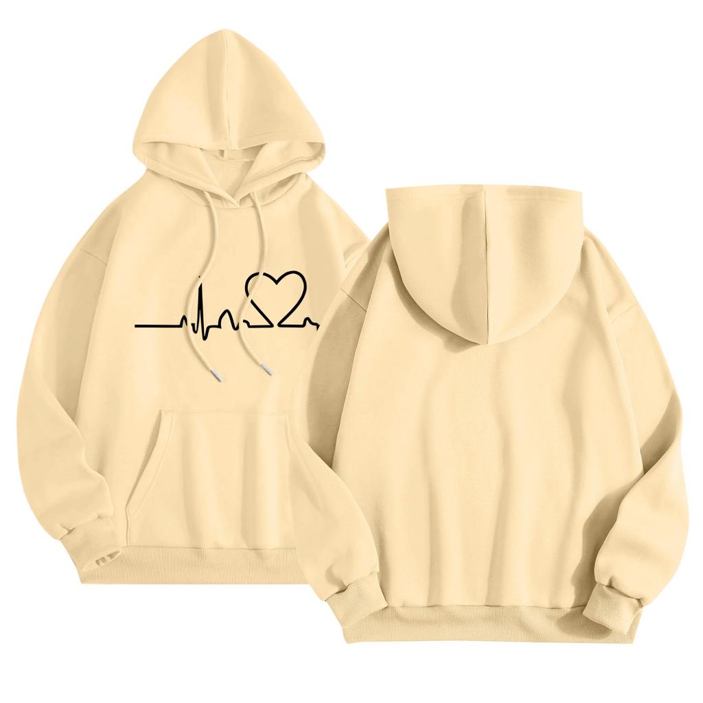 Женский повседневный комфортный плюшевый свитер с длинным рукавом и свободным воротом с капюшоном и принтом Heart Beat