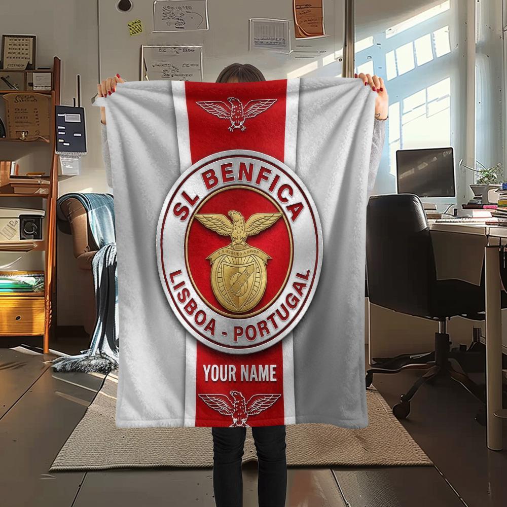 Custom Name SL Benfica Flannel Blanket, High quality Comfortable for All Seasons, Home Decor, Warmth and Comfort