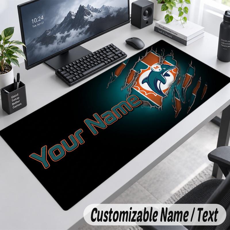 Miami Dolphins Personalized Large Mouse Pad Custom Name Text Extended Desk Mat Gaming Mousepad