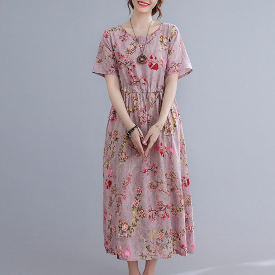 Этнический стиль Женское платье Лето Плюс Размер Принт Выше колена Рукав Семь Четвертей Длинные Платья