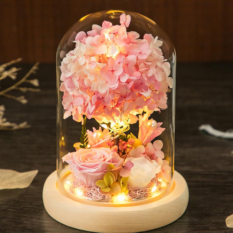 Eternal Dried Roses Glass Dome Gift Box - Perfect for Valentine's, Birthdays, and Special Occasions.