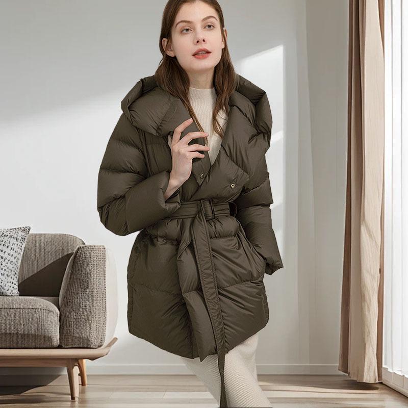 Пуховик женский средний и длинный 2024 новая зимняя женская одежда в стиле Цзяннань простая теплая куртка на утином пуху