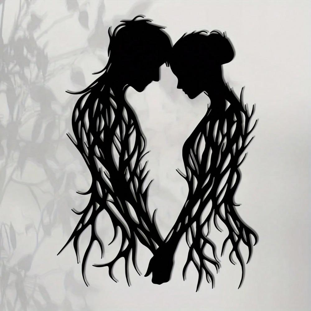 1pc Metal Wall Hanging for Lovers, Romantic Contour Design with Heart Shapes, Suitable for Home, Courtyard, Wedding, Mother's Day