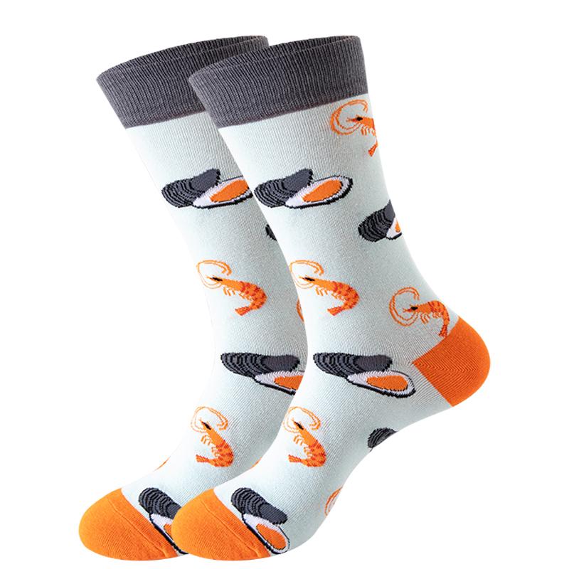 Новые модные мужские носки японские носки Harajuku Happy Cartoon Socks носки с морским коньком, крабом, креветкой, коралловыми носками, трендовые мужские чулки, забавные носки