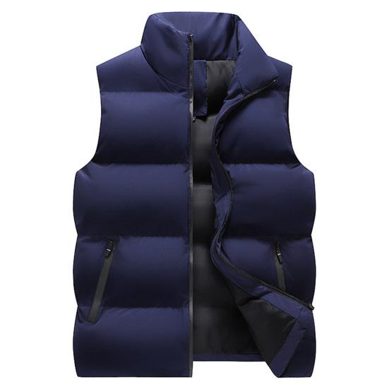Men Winter Waistcoat Thick Padded Windproof Sleeveless Stand Collar Neck Protection Zipper Pockets Cardigan Solid Color Wintwer Outdoor Outerwear