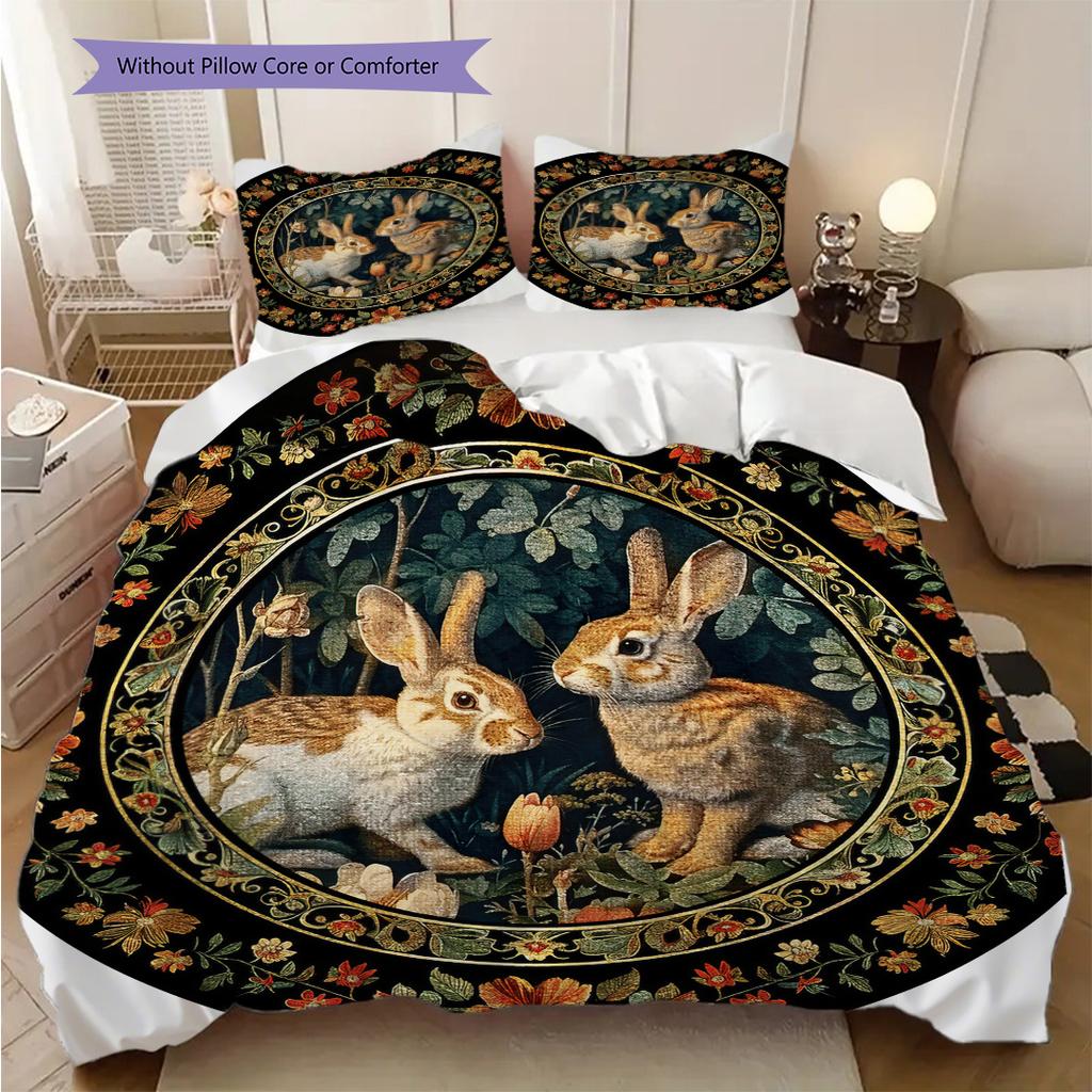 William Morris's Pastoral Flower Rabbit bedding, duvet cover, pillowcase, home decoration, birthday gift (1 * duvet cover+2 * pillowcase, coreless)