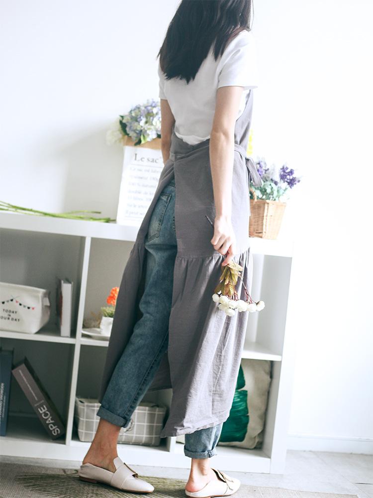 Apron for Women Cotton Linen Men Long BBQ Bib Kitchen Apron Barber Coffee Cooking Restaurant Waitress Apron