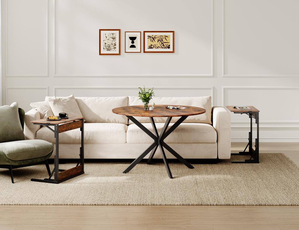 Round Dining Table Industrial Style diameter 120 cm Spacious with X-Legs Vintage Brown-Black Kitchen Living Room