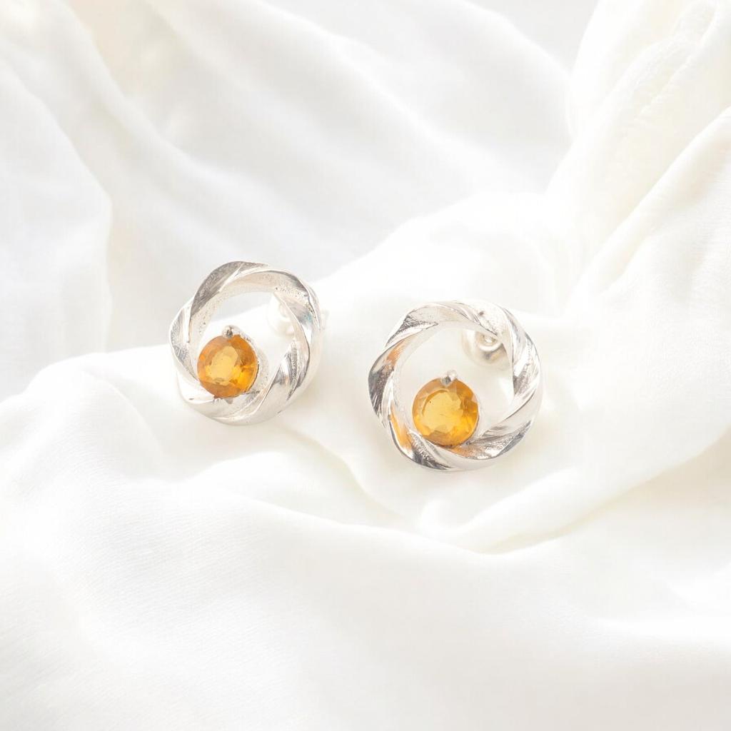 Серьги-пусеты из натурального цитрина и серебра, Желтый драгоценный камень, Ручная работа, Стерлинговое серебро, CE-13-1
