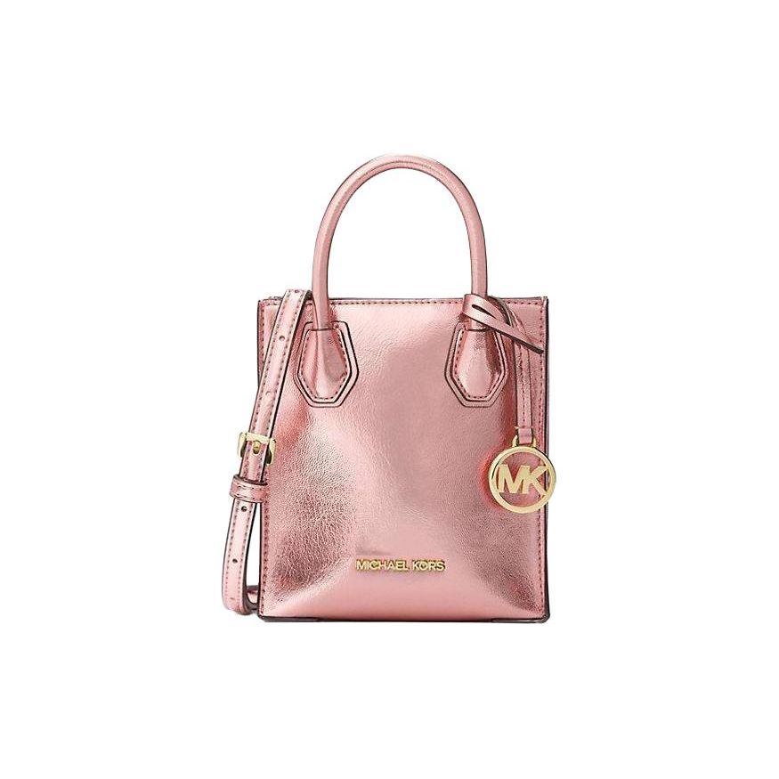 Michael Kors MK Mercer Сумка-тоут через плечо с логотипом-буквами из лакированной кожи, мини, унисекс, цвет Розовый, 35H3GM9C0M-PRIMROSE