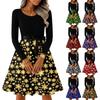Women's Casual Fashion Long Sleeve Christmas Graphic Printed Vintage Long Dresses
