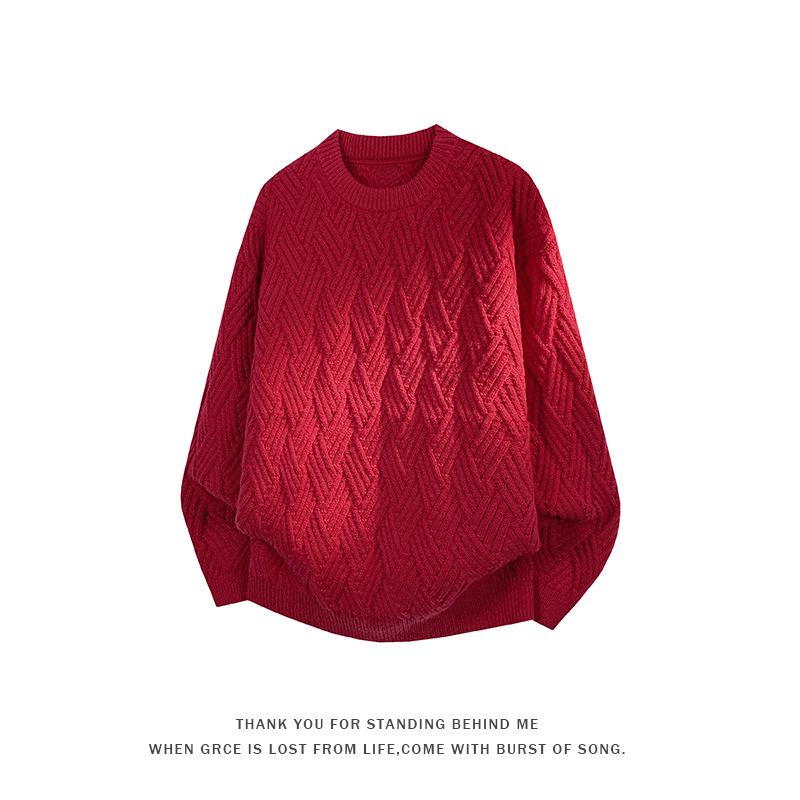 2025 Autumn/Winter Men's Round Neck Trendy Cable Knit Sweater Jacket