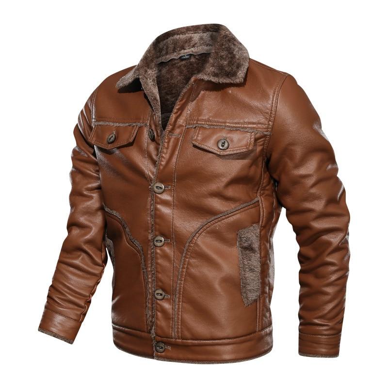 Winter Men's PU Leather Jacket Casual Thick Fur Thermal Leather Coats Men Fur Collar Motorcycle Leather Down Jackets 8XL