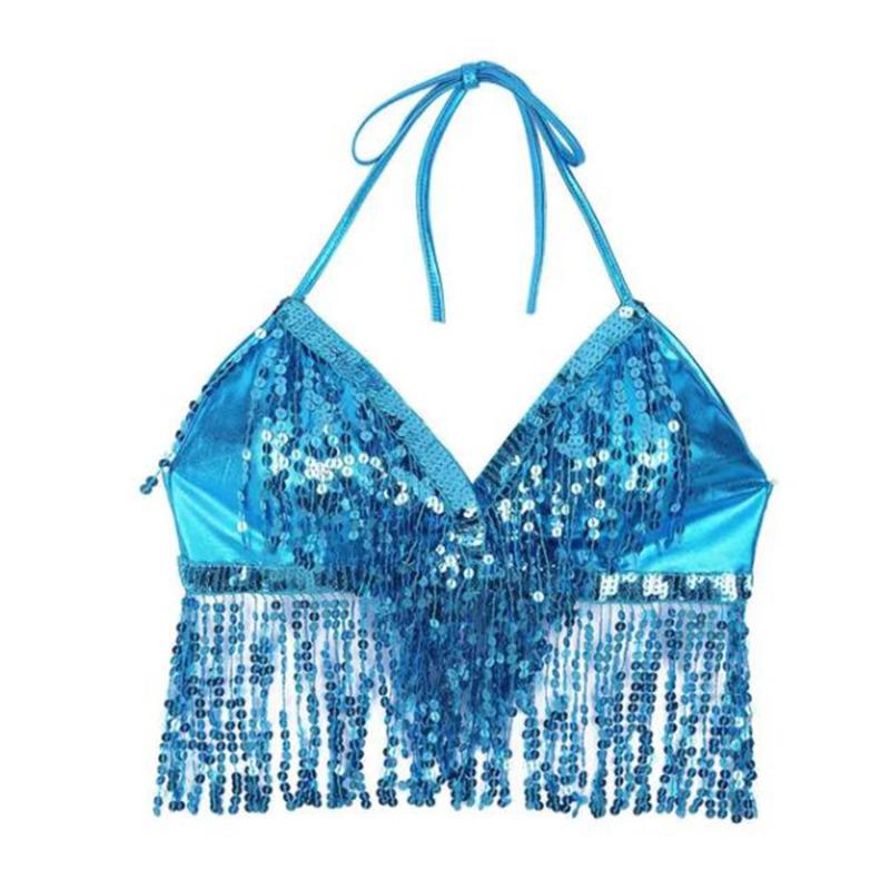 Belly Dance Sequin Fringe Top Nightclub Performance Halter Bra Dance Wear Show Costumes Halter Bra Performance Top